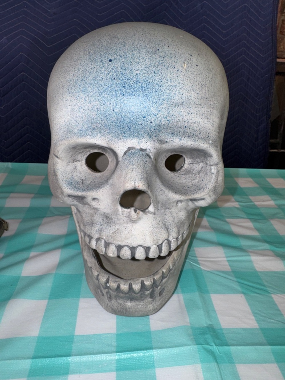 Vintage Ceramic Skull Gold Tooth Table Lamp Skeleton Halloween Gothic Decoration